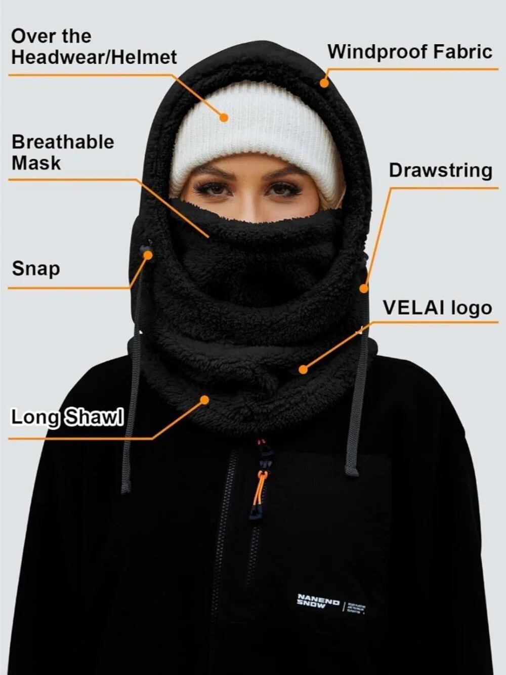 Balaclava Fleece Ski Mask for Men Women Winter Windproof Hooded Scarf Hat Neck